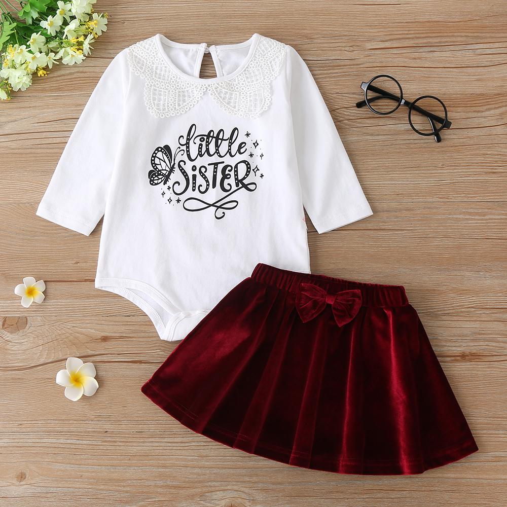 Baby Girls Long Sleeve Printed Letter Romper&Skirt Buy Baby Clothes Wholesale - PrettyKid