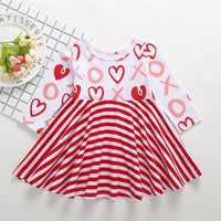 Heart Print Stripes Long Sleeves A-line Dress For Baby Girl - PrettyKid