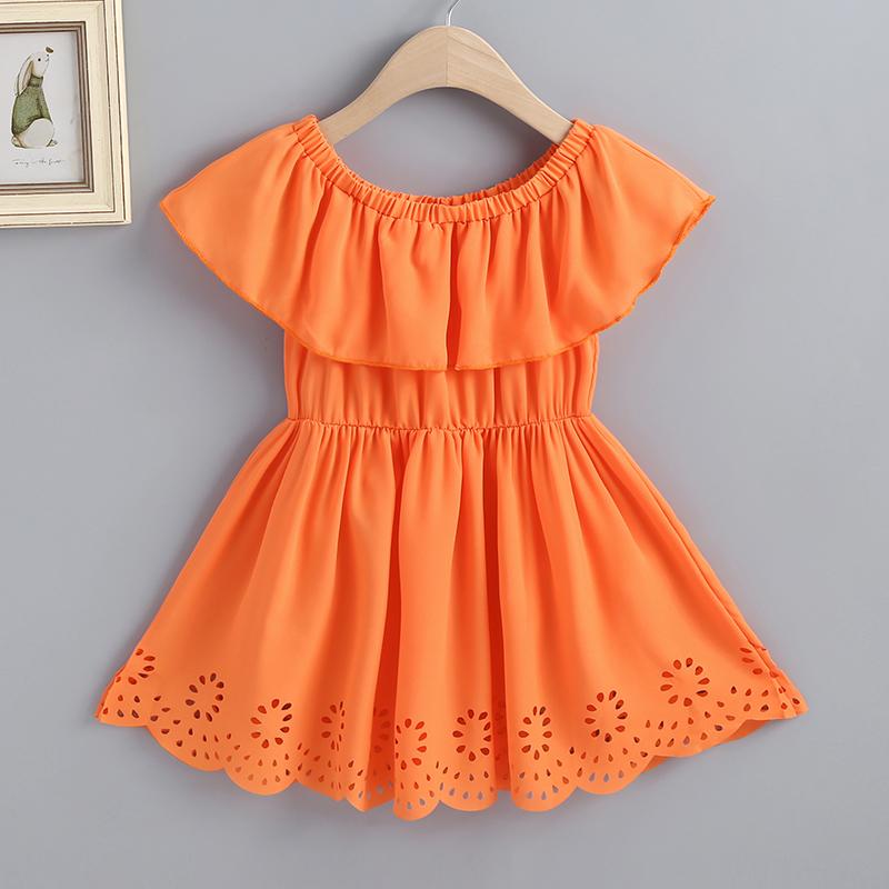 Girls Solid Color Ruffled Hollowing Out Girl Party Dress - PrettyKid