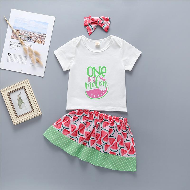 Letter Print Top & Watermelon Print Skirt - PrettyKid