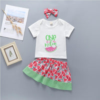 Letter Print Top & Watermelon Print Skirt - PrettyKid