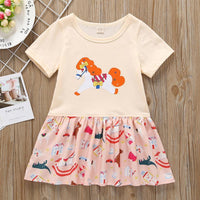 Girl Cartoon Pony Splice Short-Sleeved Dress - PrettyKid