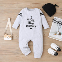 Baby Letter Printed Long Sleeve Rompers & Hat - PrettyKid