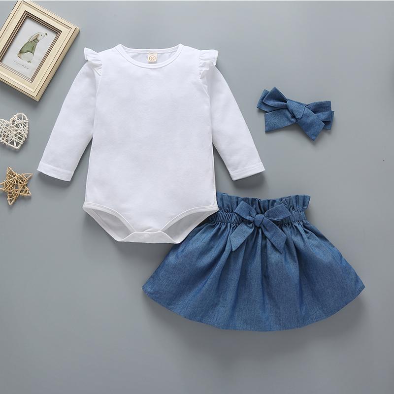 Baby Girls Solid Color Long Sleeve Top & Bowknot Skirt - PrettyKid