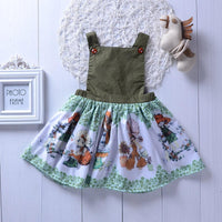 Fashionable Cartoon Print Army Green Dress - PrettyKid