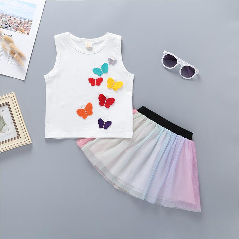 Baby Girls Butterfly Vest Top & Colorful Skirt - PrettyKid