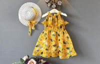 Girl Chiffon Off Shoulder Leaf and Flower Print Dress - PrettyKid