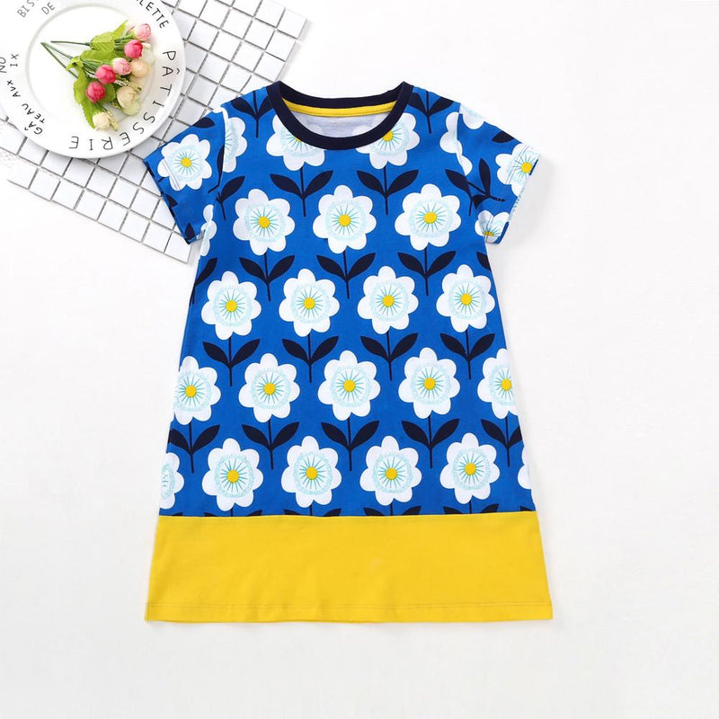 Girls Fashion Flower Print Splice Dress - PrettyKid