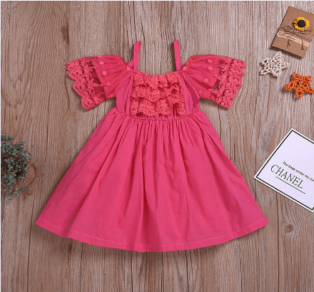 Fashionable Girls Ruffle Trim Solid Color Lace Suspender Dress - PrettyKid