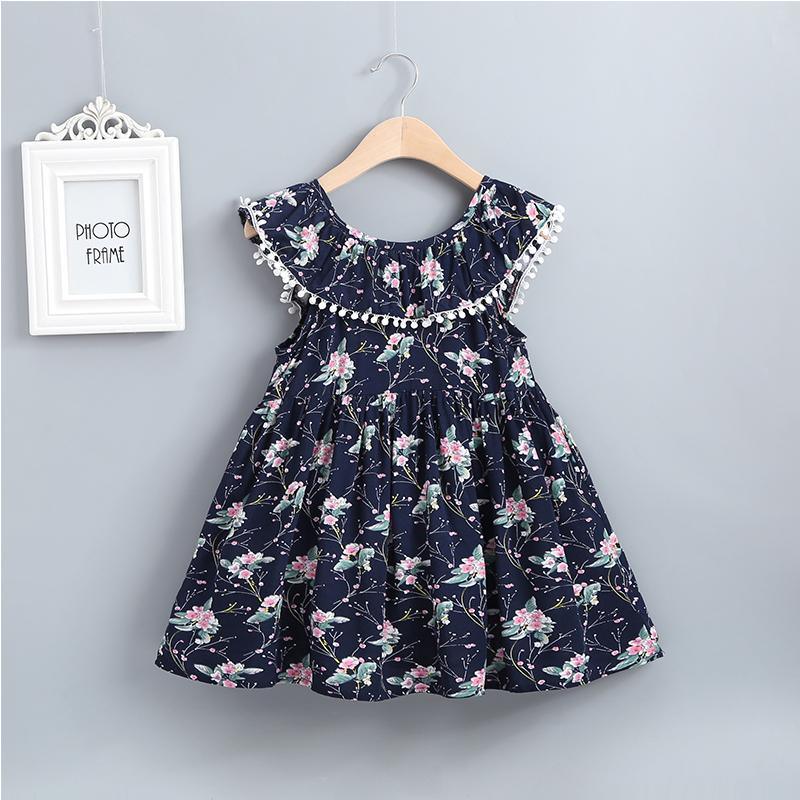 Girls Ruffle Collar Lace Dress Floral Sleeveless Dress - PrettyKid