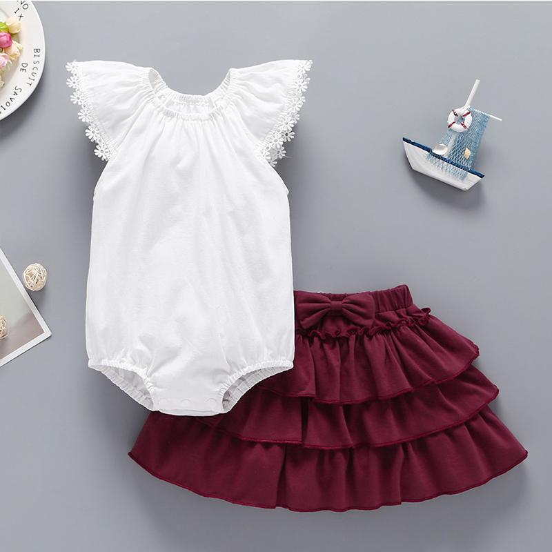 Baby Girls Lace Fly Sleeve Top & Bowknot Tutu Skirt - PrettyKid