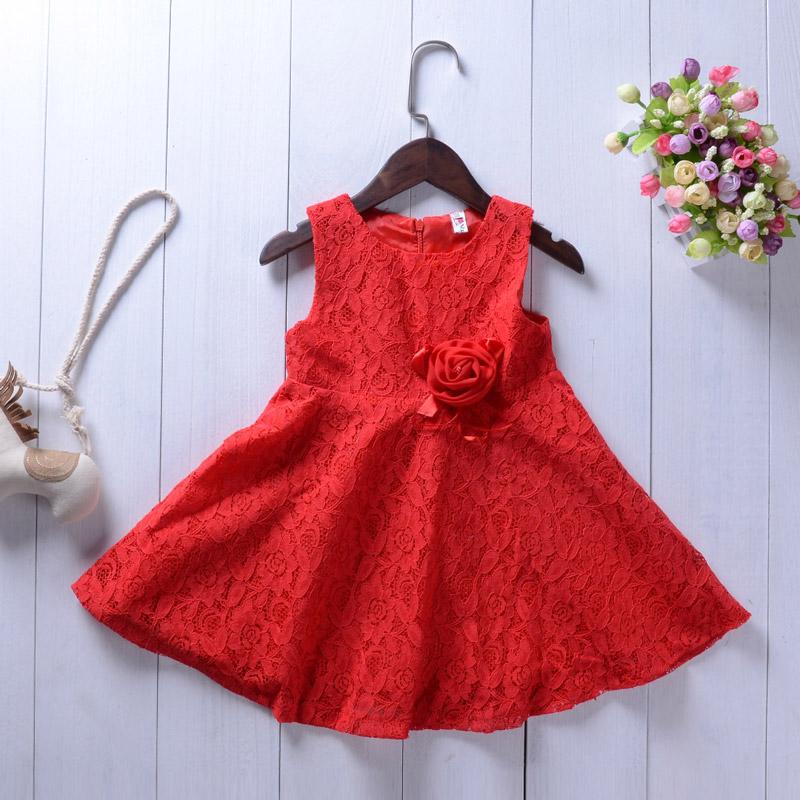 Solid Color Sleeveless Lace Dress Flower Princess Skirt For Girls - PrettyKid