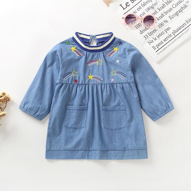 Girls Embroidery Long Sleeve Pockets Dress - PrettyKid