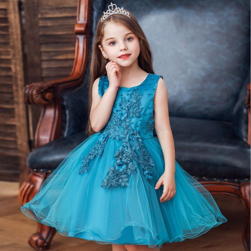 Girls Party Dress Sleeveless Mesh Tutu Dress Princess Wedding Dress - PrettyKid