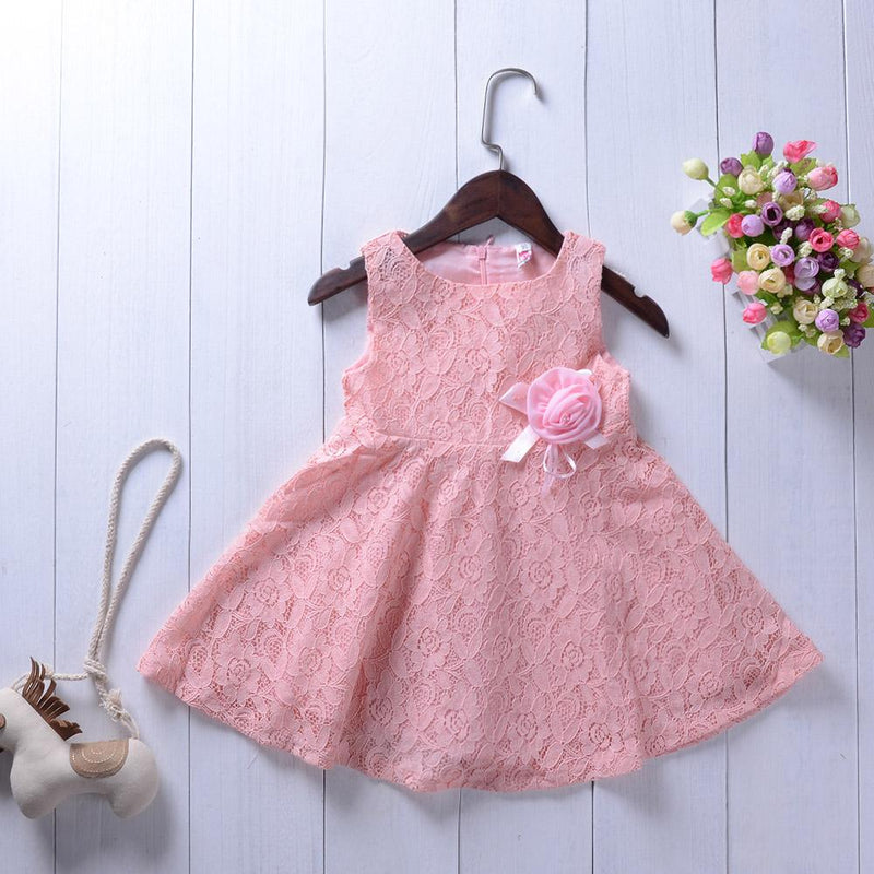 Fashionable Girls Solid Color Sleeveless Flower Dress - PrettyKid