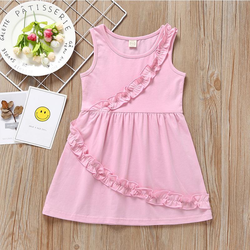 Girls Lace Splice Sleeveless Solid Color Dress - PrettyKid