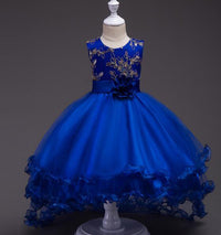 Girl's Tail Dress Mesh Skirt Wedding Tutu Skirt Blue Catwalk Dress - PrettyKid