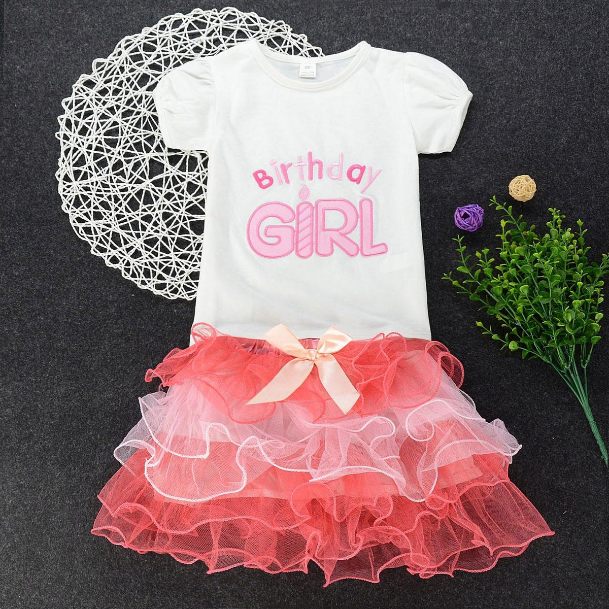 Toddler Girls Letters Print Top Cake Tutu Dress Pleated Princess Skirt - PrettyKid