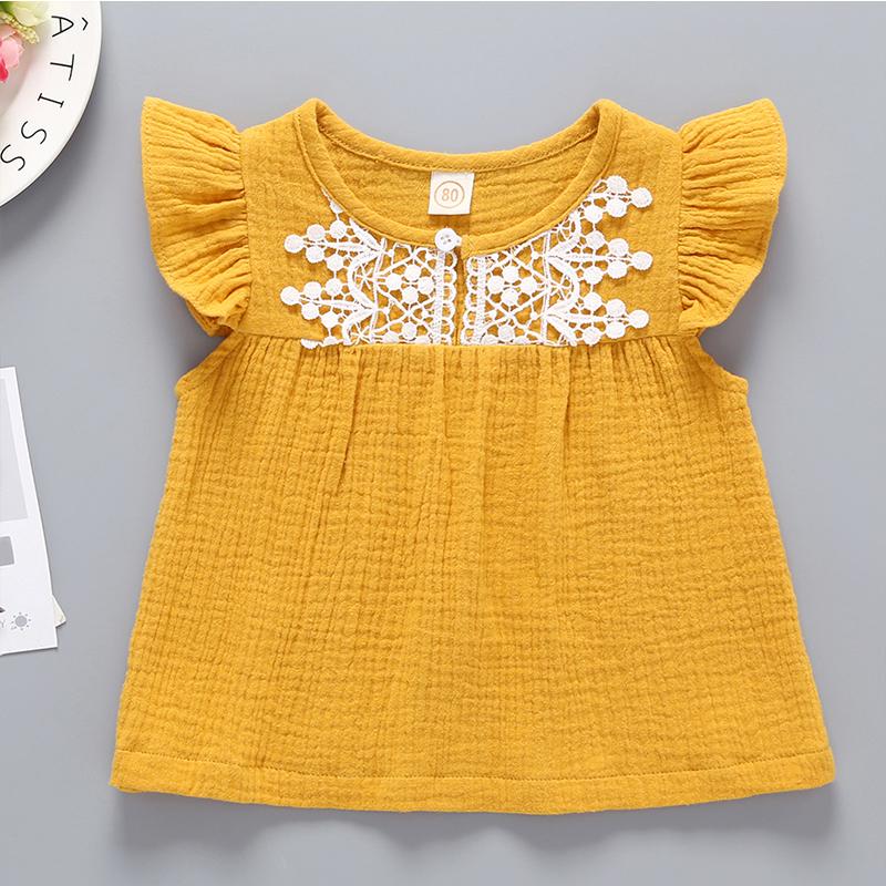 Baby Girls Solid Color Flying Sleeve Lace Dress - PrettyKid