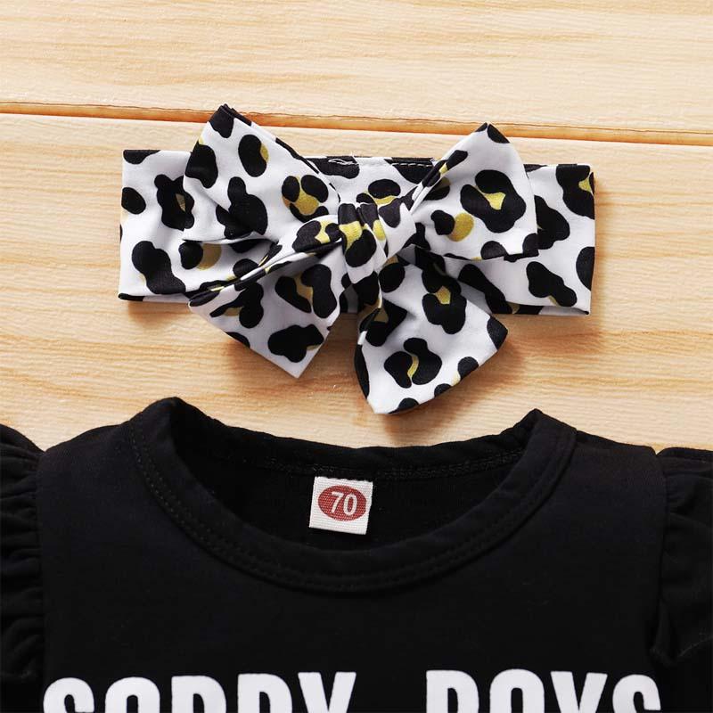 3-piece Letter Pattern Bodysuit & Shorts & Headband for Baby Girl - PrettyKid