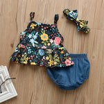 3-piece Floral Printed Dress & Shorts & Headband for Baby Girl Wholesale children's clothing - PrettyKid