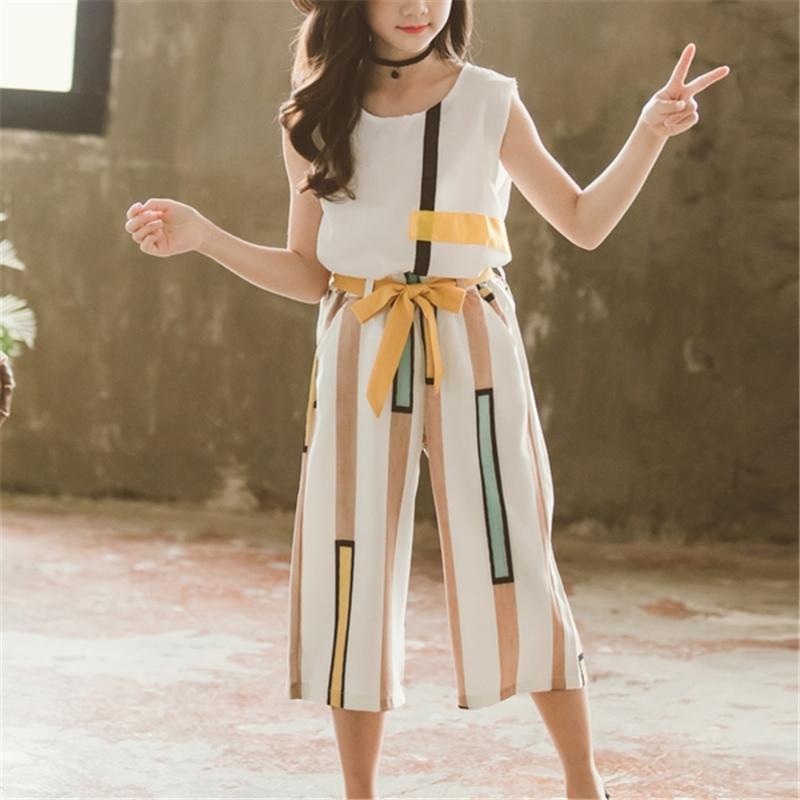 2-piece Color-block Sleeveless T-shirt & Pants for Girl - PrettyKid