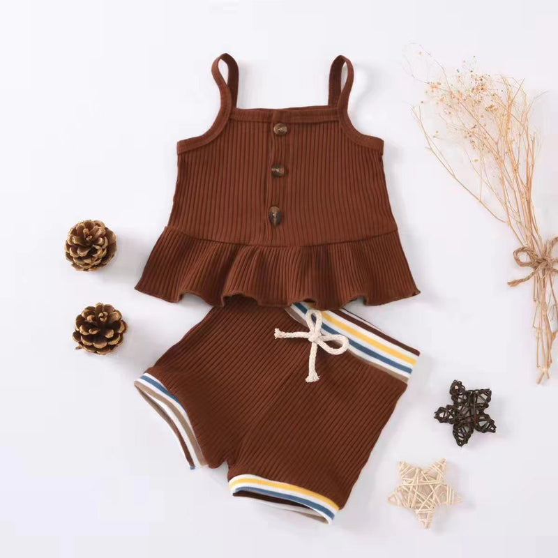 6-24M Baby Girls Sets Ribbed Cami Top & Striped Shorts Wholesale Baby Boutique Clothing - PrettyKid