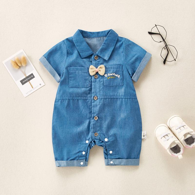 Baby Bowknot Denim Bodysuit - PrettyKid