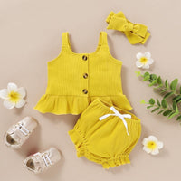 Baby Girl 3pcs Solid Color Cami Top & Shorts & Headband - PrettyKid