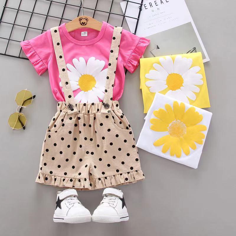 Little Daisy T-shirt & Polka Dot Overalls Wholesale Children's Clothing - PrettyKid