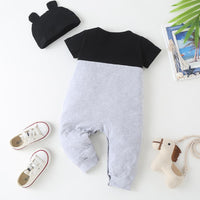 Baby Boy Cartoon Bear Print Bodysuit And Hat Baby One Piece Jumpsuit - PrettyKid