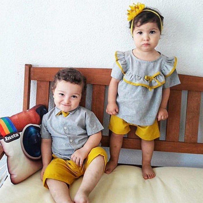Preppy Style Siblings Short-sleeve T-shirt with Bowknot and Pants Set for Baby Clothing Wholesale - PrettyKid