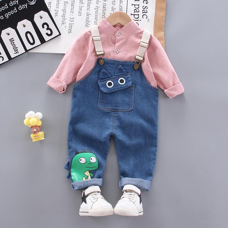 2-piece Cartoon Design Denim Dungarees & Shirt for Toddler Boy Children's Clothing - PrettyKid