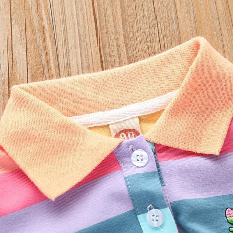 Toddler Girl College Style Polo Collar Rainbow Striped Pattern Skirt Wholesale Children's Clothing - PrettyKid