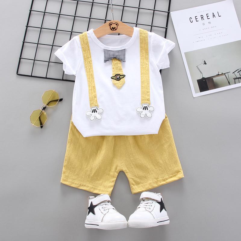 Toddler Boy Bow Tie Graphic T-shirt & Solid Color Shorts Wholesale Children's Clothing - PrettyKid