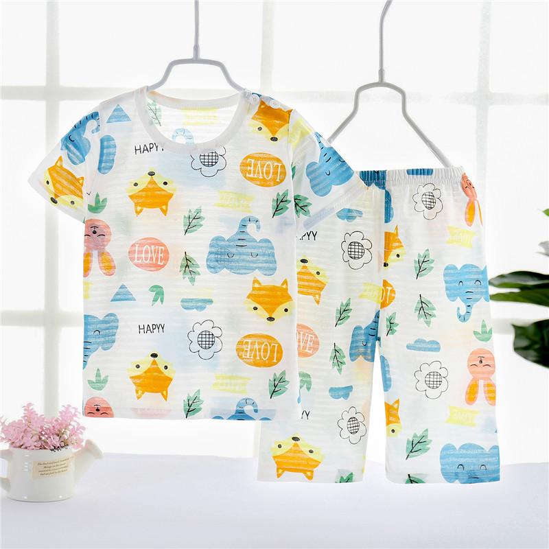 Toddler Boy Animal Pattern Summer Pajamas Sets Top+Pants - PrettyKid