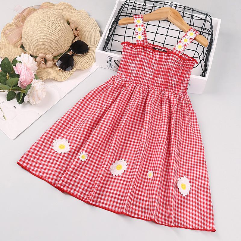 Toddler Girl Summer Sweet Red Plaid Suspender Thin Dress - PrettyKid