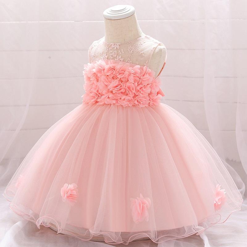 Baby Girl 3D Flower Decor Sleeveless Mesh Formal Dress - PrettyKid