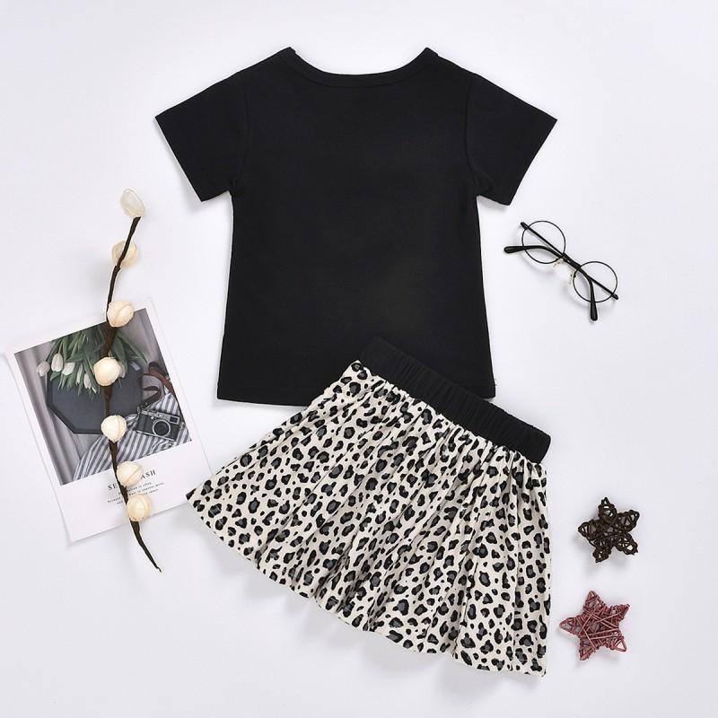 Loepard&Heart Print Top and Skirt Set Wholesale children's clothing - PrettyKid