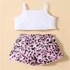 Baby Girl Letter Print Cami Top & Leopard Shorts - PrettyKid