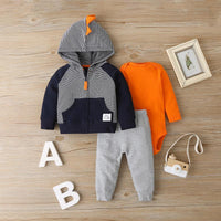 3-piece Solid Bodysuit & Hooded Striped Coat & Pants for Baby Boy - PrettyKid