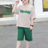 Boy Cartoon Character Pattern T-shirt & Shorts - PrettyKid