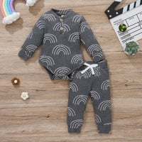 Baby Boy Rainbow Print Ribbed Bodysuit And Pants Two Piece Baby Sets - PrettyKid