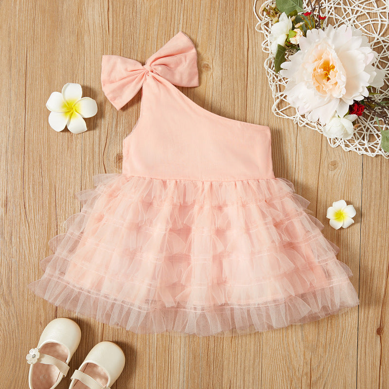 6-18M Solid Single Shoulder Guaze Wholesale Baby Clothes Baby Girl Clothing Sets - PrettyKid