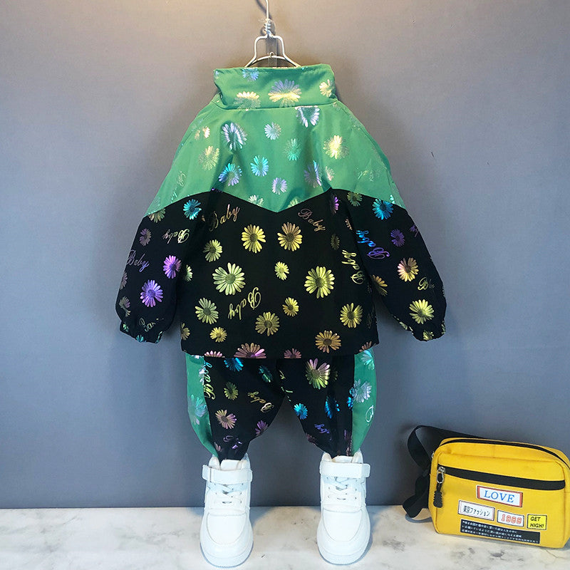 Toddler Boy Edgy Floral Top & Waterproof Fabric Pants Suit - PrettyKid