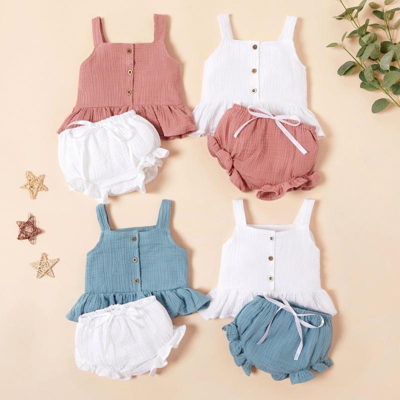 2-piece Solid Sling Tops & Shorts for Baby Girl Wholesale children's clothing - PrettyKid