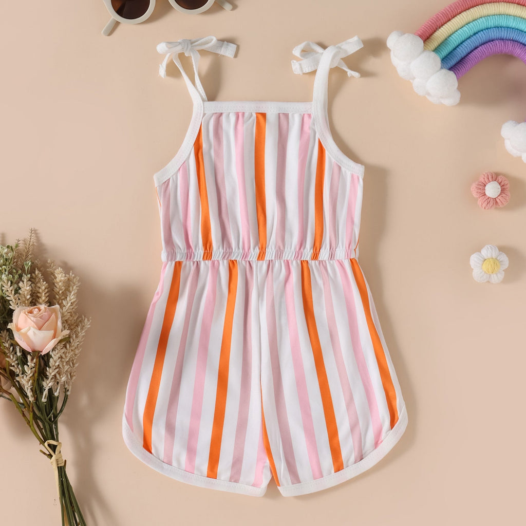 Baby Girl Colorblock Striped Jumpsuit Shorts Baby Girl Jumpsuit - PrettyKid