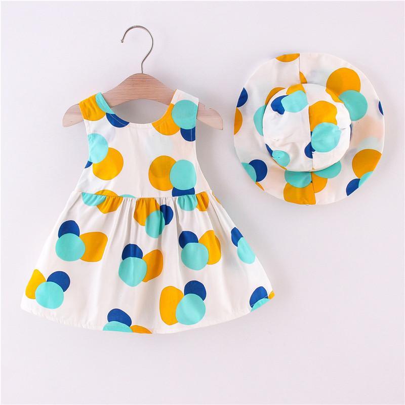 Toddler Girl Polka Dot Pattern Casual Style Cotton Vest Dress & Hat Children's Clothing - PrettyKid