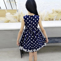 Kid Girl Black Wave Point Bowknot Hem Dress Children's Clothing - PrettyKid