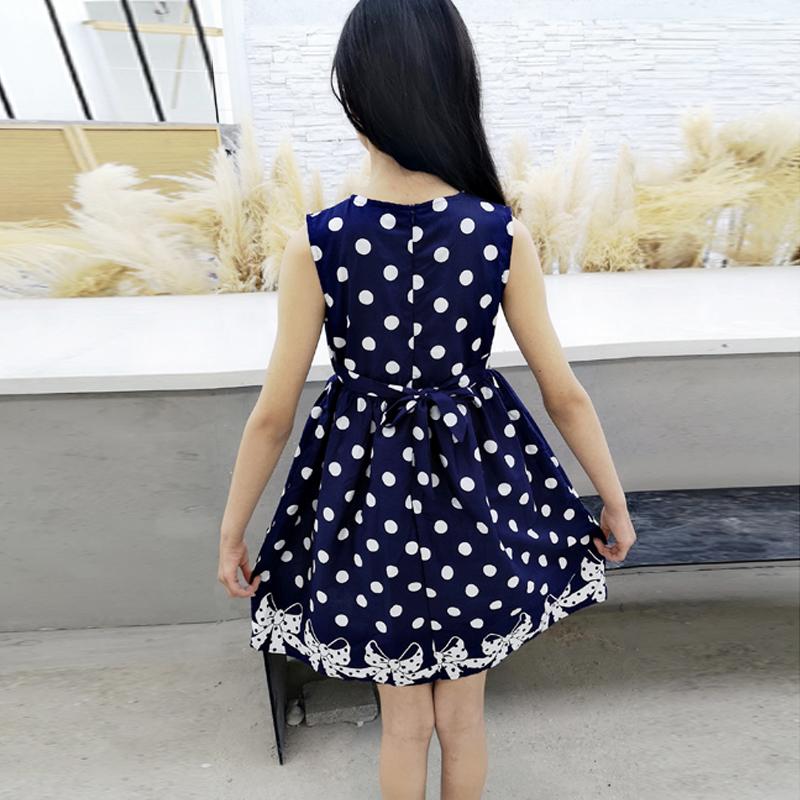 Kid Girl Black Wave Point Bowknot Hem Dress Children's Clothing - PrettyKid